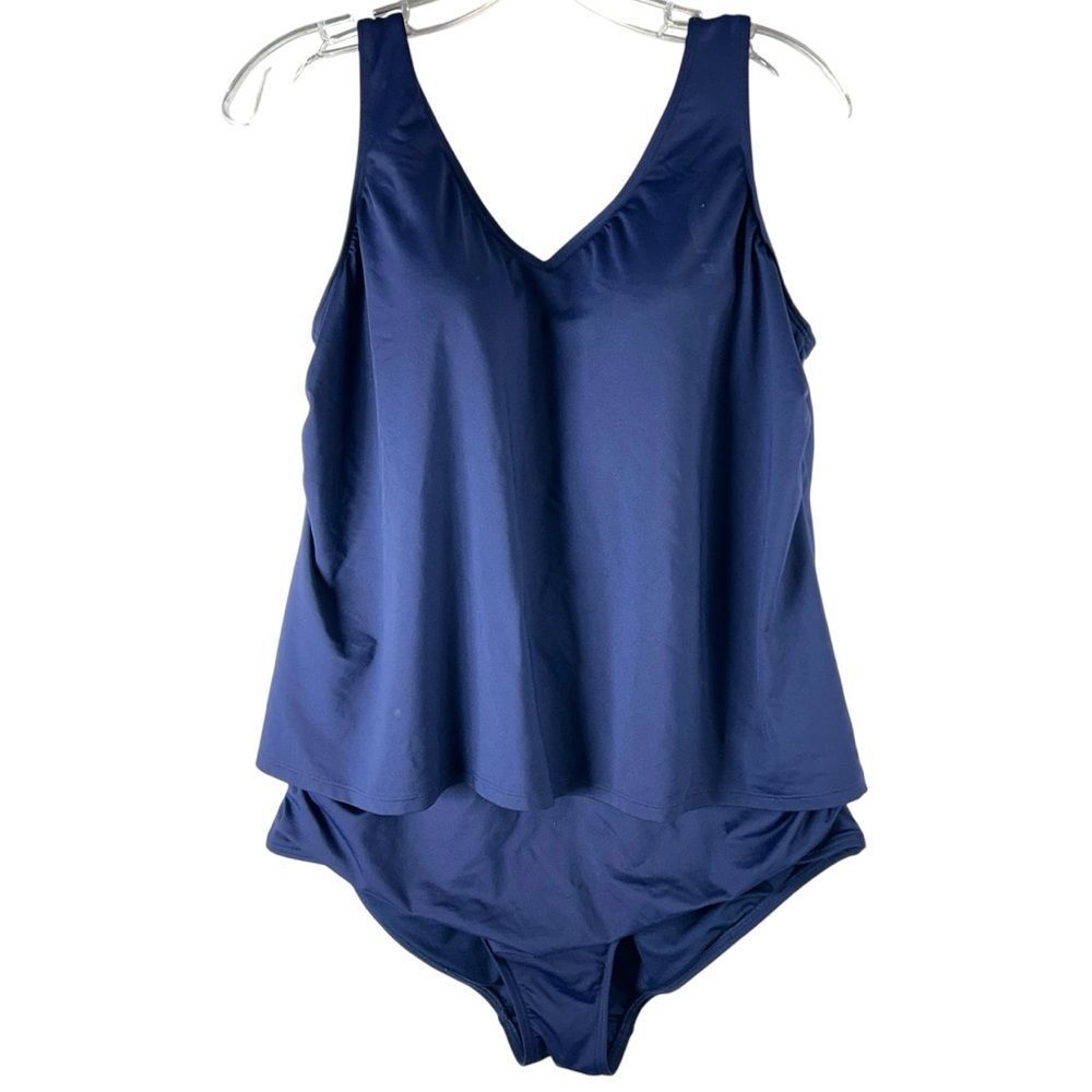 Lands end Womans blue tankini one piece 1x swimsuit tank modest capsule